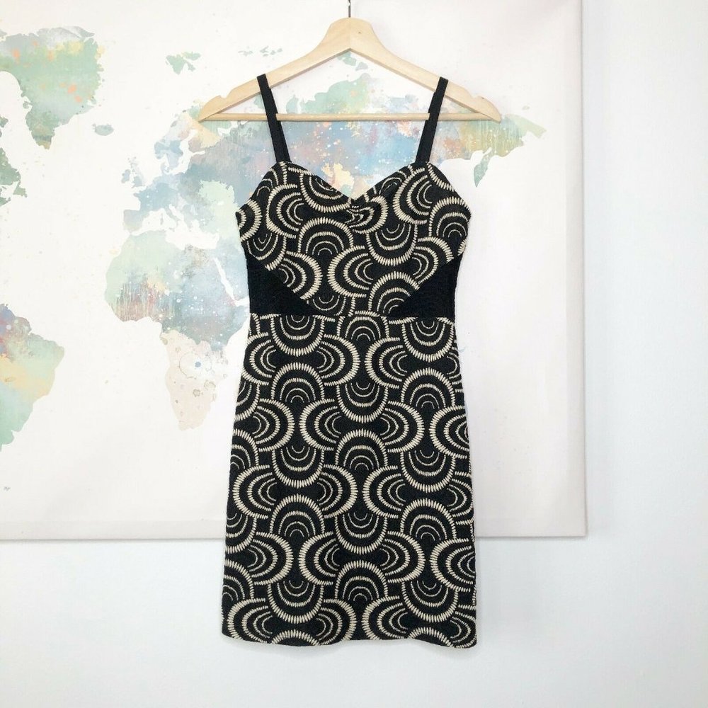 Free People Dress Mini Black Cream Swirl Print‎ Size XS Sleeveless 90s Style